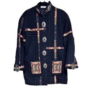 Vintage Coloratura 100% Wool Southwest Jacket Black Women's Size Medium Large